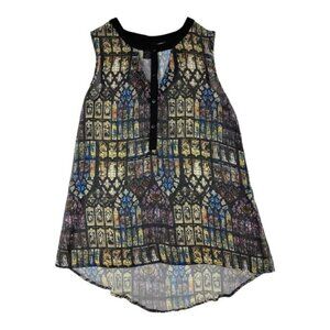 Teenage Runaway Stained Glass Sleeveless Sheer Blouse Size L